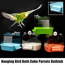 Hanging Bird Bath Cube Parrots Bathtub Bath Shower Box Cage Accessory for Little Bird Canary Budgerigar Cockatiel Lovebird Boxes