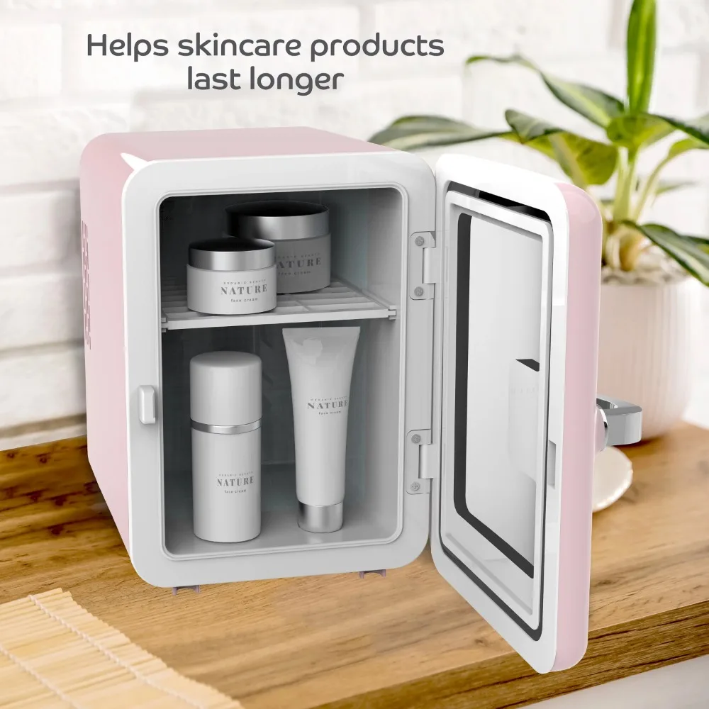 Mini Refrigerador, 6.5in, Novo, 2024 Mini Geladeira Compacta, 4 Litros, Janela Retro, Porta Padrão