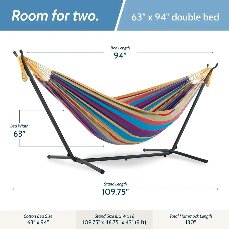 Double Hammock with Space Saving Steel Stand, Upgraded End Strings 450 lb Capacity - Premium Carry Bag Included - view 3