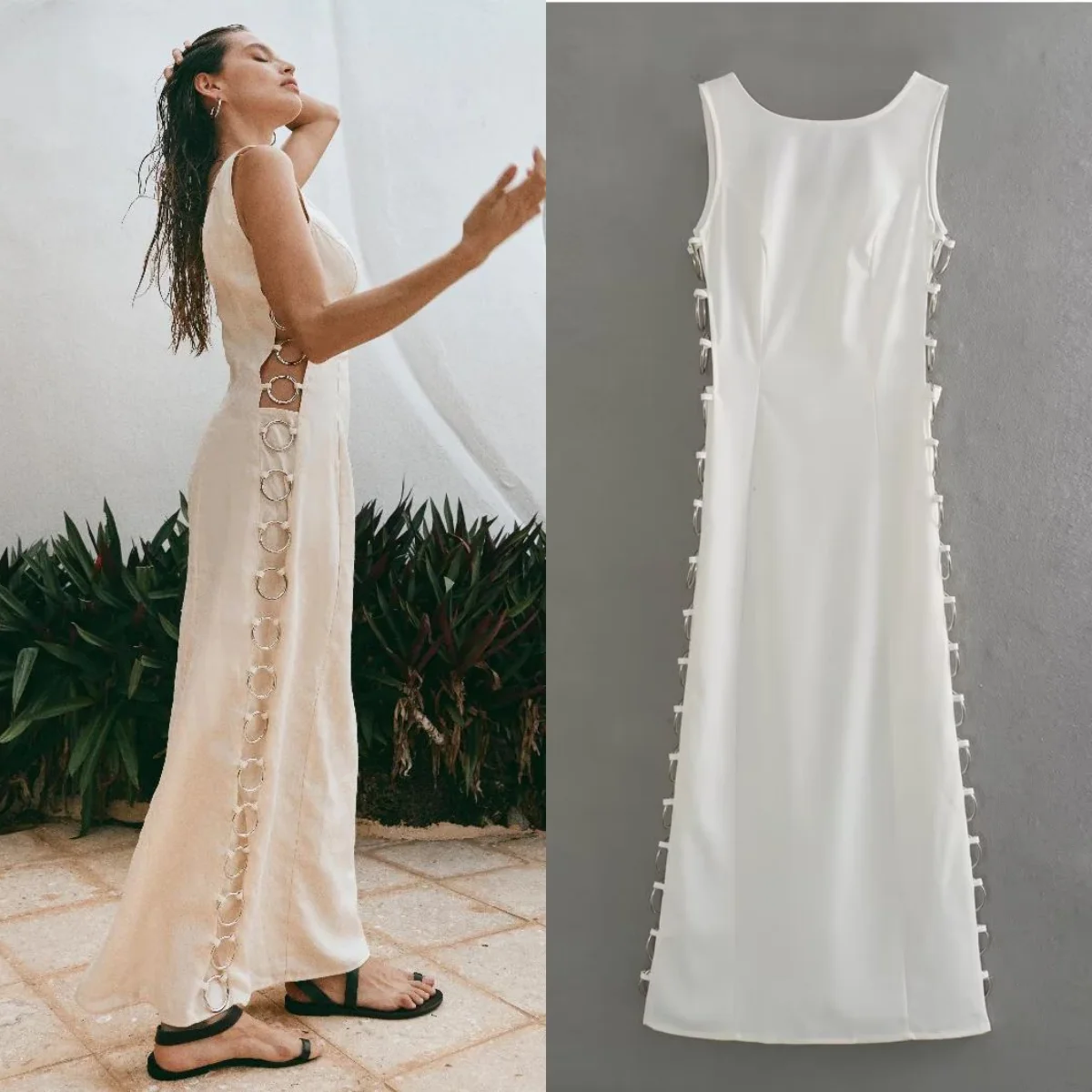 

Sexy Hollow One-piece Dress Women's Elegant O-Neck Sleeveless Maxi Dress 2024traf Summer Chic Women's Party Streetwear