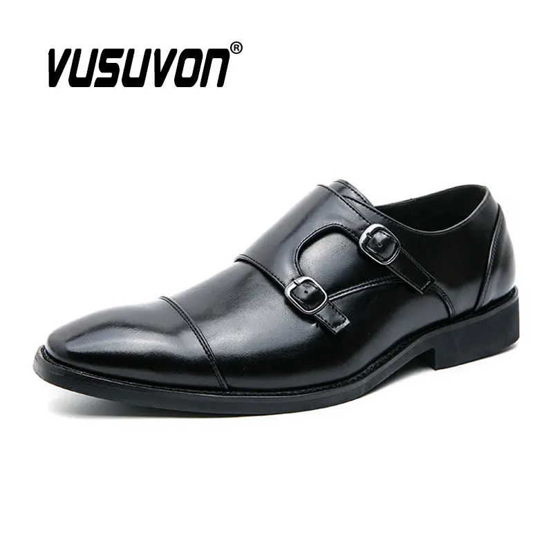 

Men Monk Shoes Fashion Dress Classic Derby Loafers Black Causal Footwear For Party Big Size 38-48