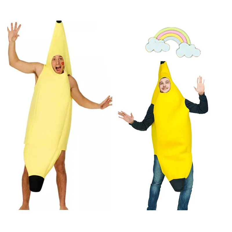 Disfraz de superhéroe de plátano y fruta para adultos, traje de animación de dibujos animados para actuación de Halloween, disfraz de escenario con tema de fruta divertido