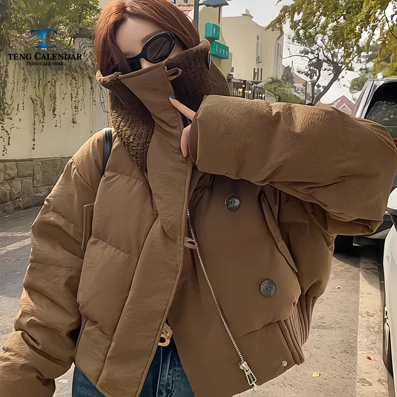 Big Collar Down Cotton Jacket, Korean Version High-end Feeling Short and Stylish Jacket, Women's Winter 2026 New Model