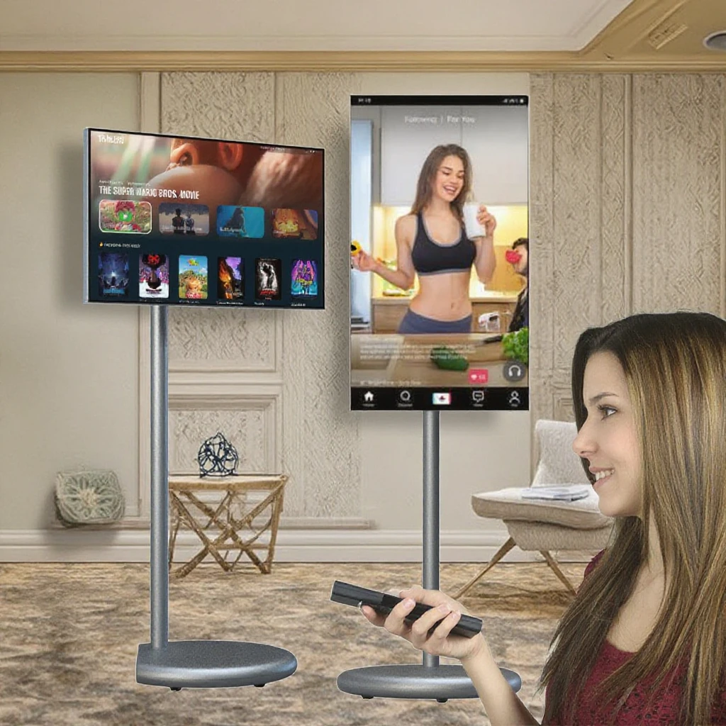 27 Inch Portable All-in-one Smart Tv Built-in Tablet on Wheels  Edla Touch Screen Monitor for Outdoor
