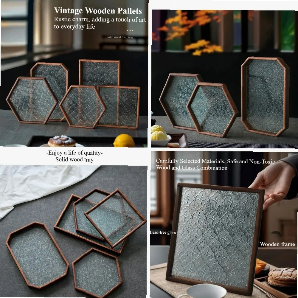 

Wooden Glass Tea Tray,Tea Set Storage,Decorative Item,Chinese-Style Tea Tray|Jewelry Tray for Desk Bathroom Table Kitchen Partie