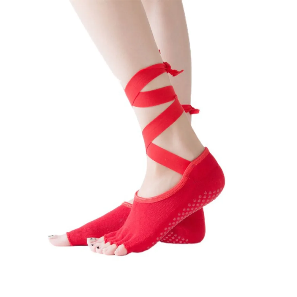 Floor Socks Lace-up Five Fingers Socks Cotton Dot Glue Pilates Socks Women Hosiery Anti-Slip Toe Yoga Socks Women
