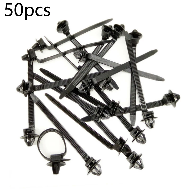 50pcs fascette per cavi in Nylon avvolgenti Clip di fissaggio fisse Clip di fissaggio per auto fermacravatta per auto Kit di fissaggio per fascette con cerniera