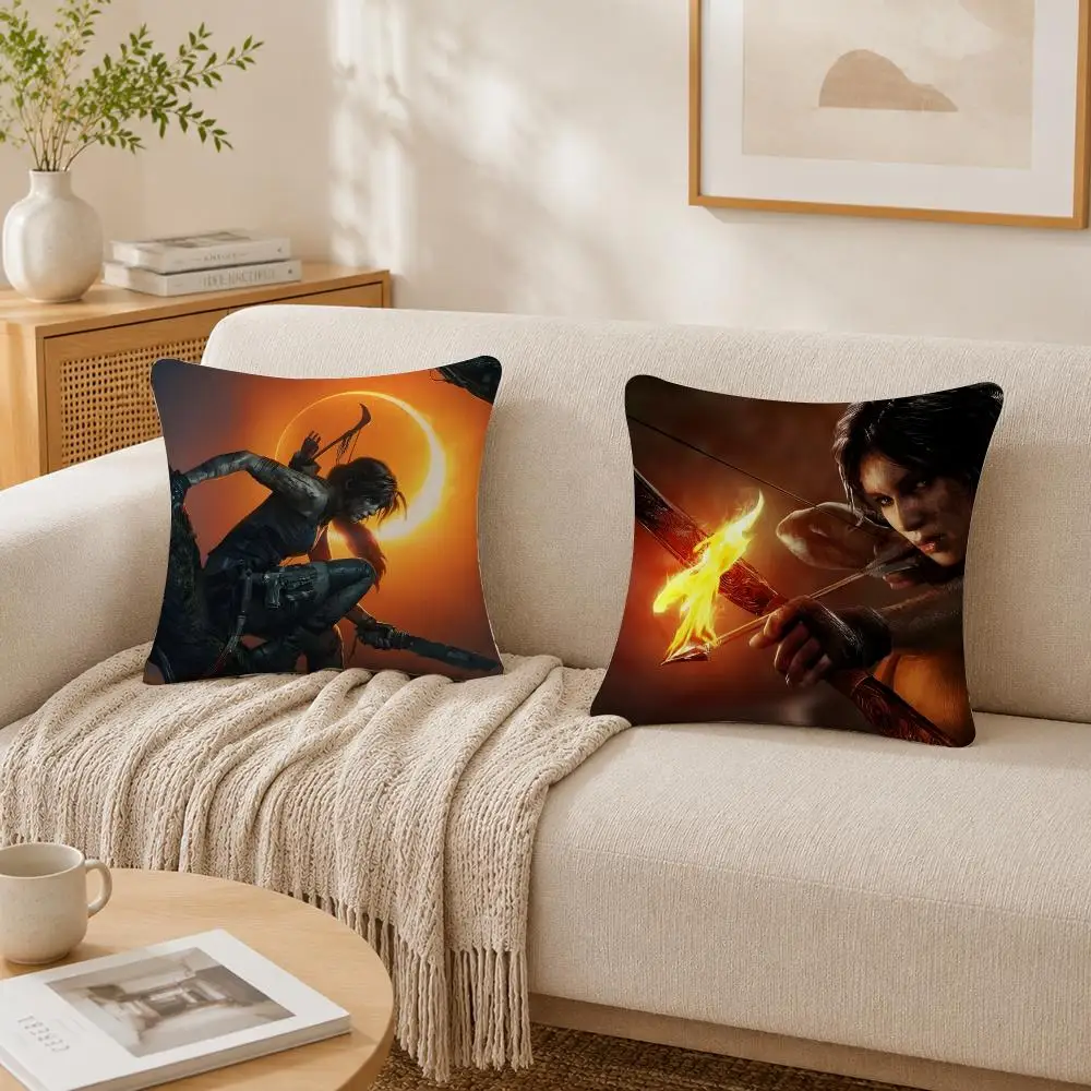 Game T-Tomb Raider Cushion Cover Plush Decorative Pillow Case With Hidden Zipper Cutecore Room Decor For Home