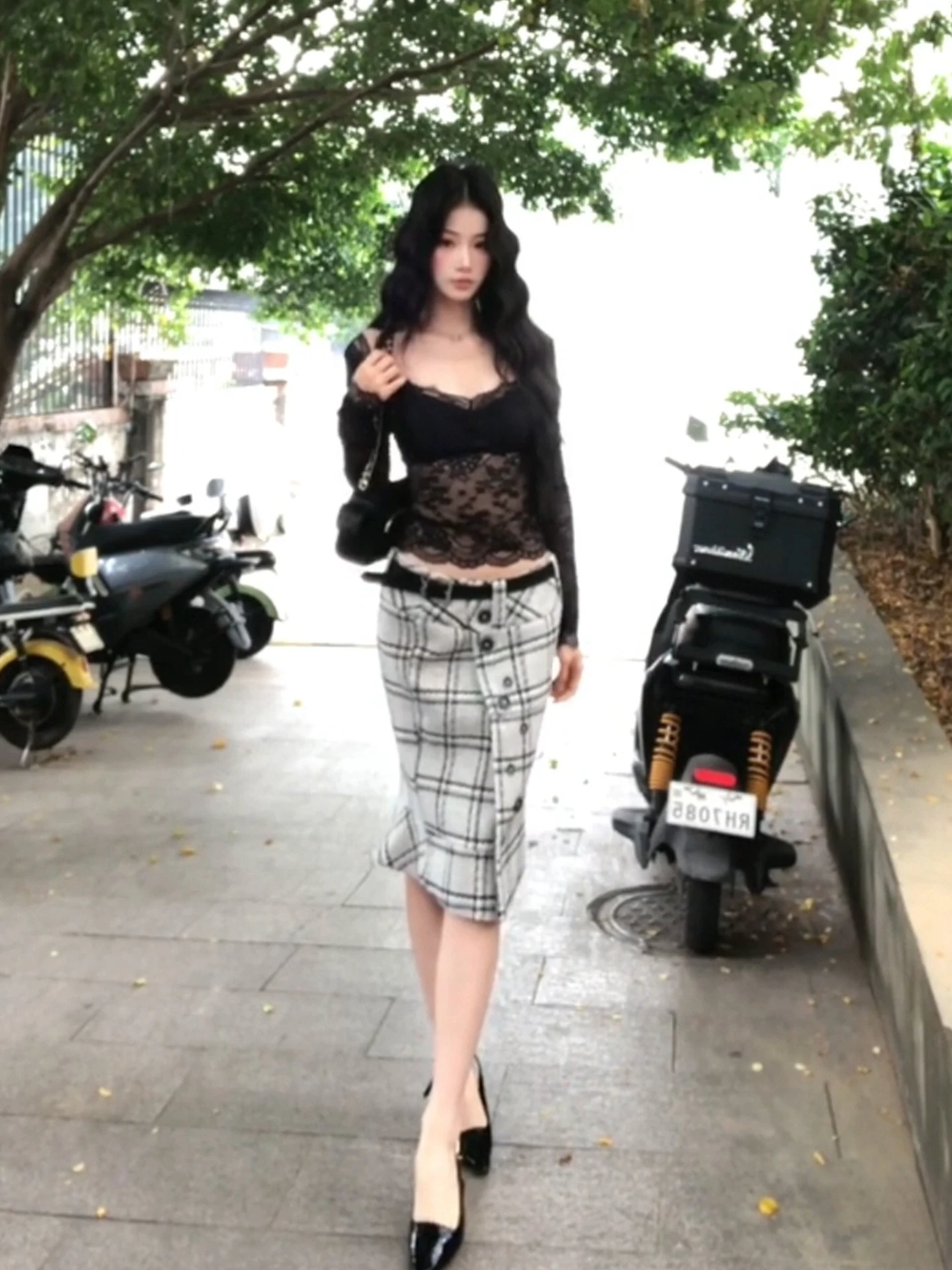 

XZY Sexy Lace Splice Bal Base irt Women plus Size Winter Plaid Fi Tail Skirt Set High Waist Korean Sle Commute