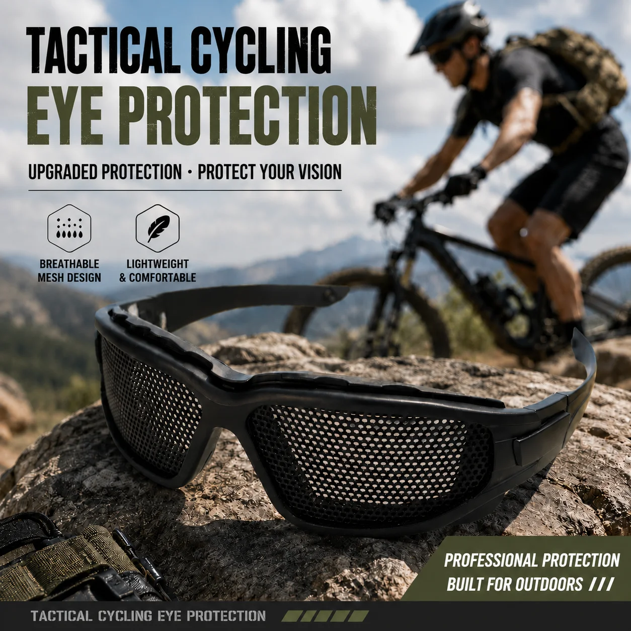 

Metal Mesh Goggles, Impact Resistant Airsoft Safety Glasses, Breathable Protective Eyewear for Hunting, Cycling, Motorcycle