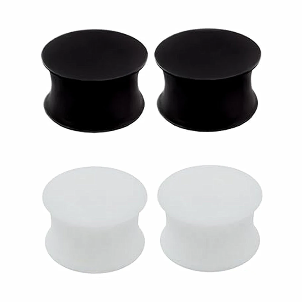 4 قطعة أبيض أسود سيليكون الأذن مقياس التوصيل اللحم نفق الصلبة اسطوانة مزدوجة متوهج 6 جرام (4 مللي متر) إلى 1 "(25 مللي متر) المتوسع