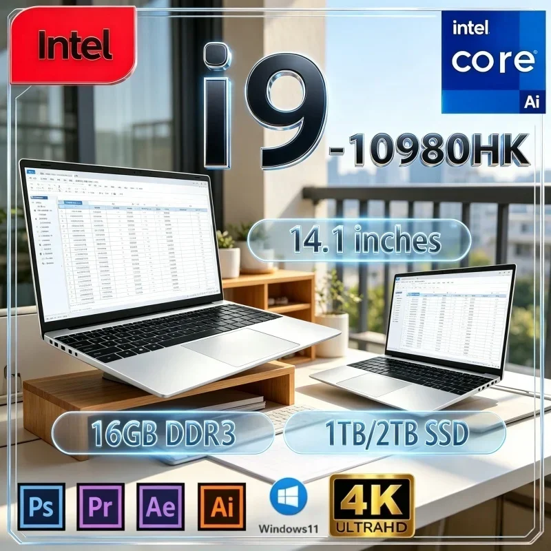 2026 New Hot Intel I9‑10980HK 14.1 Inch Light High‑Performance Notebook 16GB 32GB 2TB SSD Win11 Gaming Office Study PC