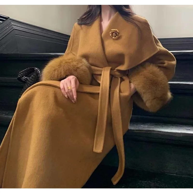 

Высококачественное шерстяное пальто в ленивом стиле во французском стиле ретро, осень-зима 202, новое свободное и утягивающее женское пальто