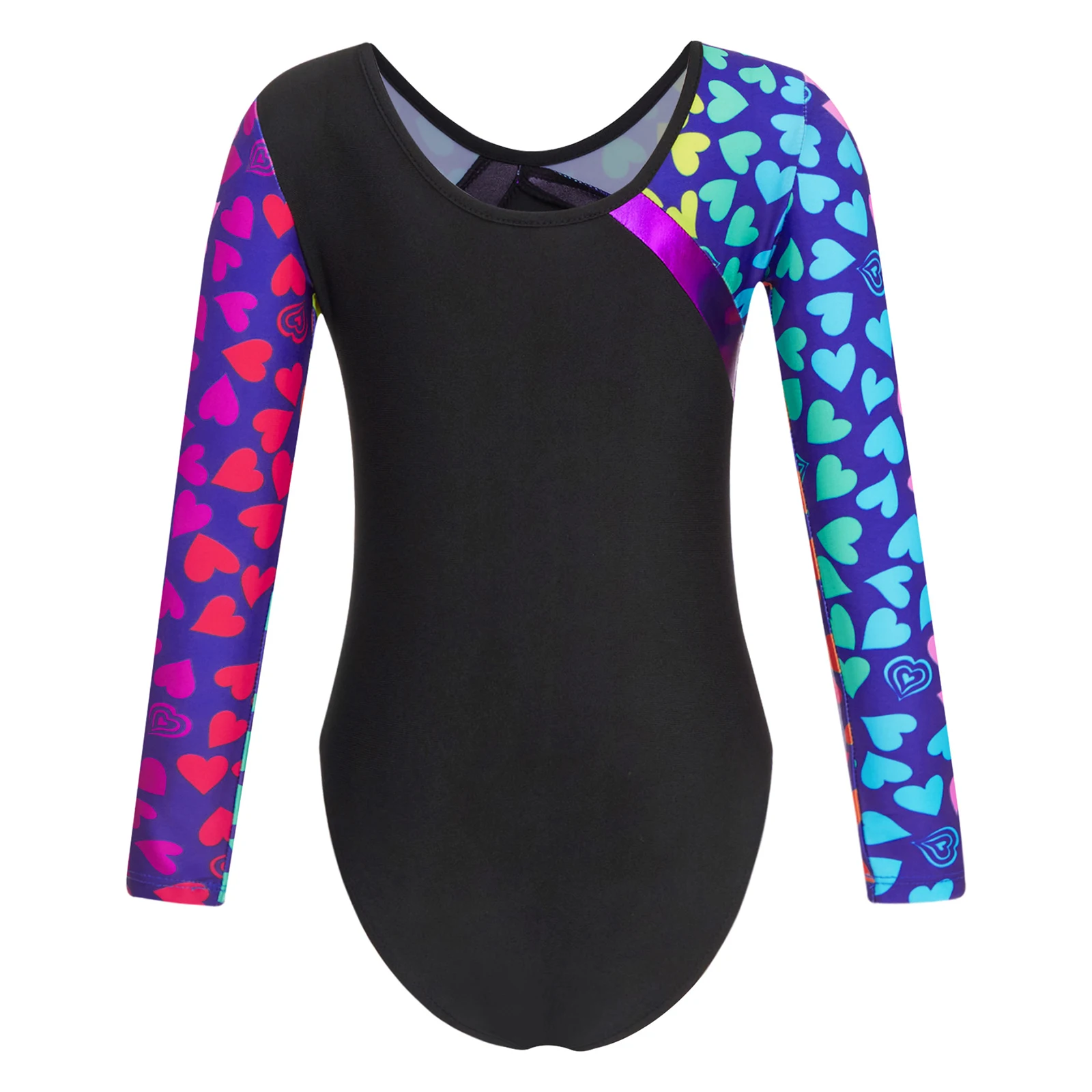 Kids Girls Gymnastics Leotard Long Sleeve Print Patchwork Skating Jumpsuit for Yoga Ballet Dance Training Gymnastic Bodysuit