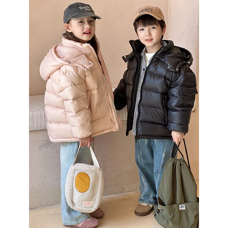 

4 5 6 8 10 12 14 Years Girls Jacket Winter New Solid Color Thick Warm Hooded Zipper Parker For Teen Boys Cotton Down Outerwear