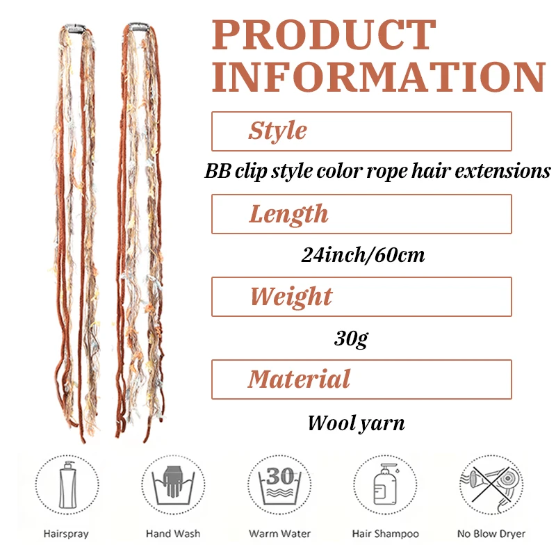 Trenza de colores con clip estilo BB étnica con degradado personalizado diadema tejida con hilo accesorio sintético 2