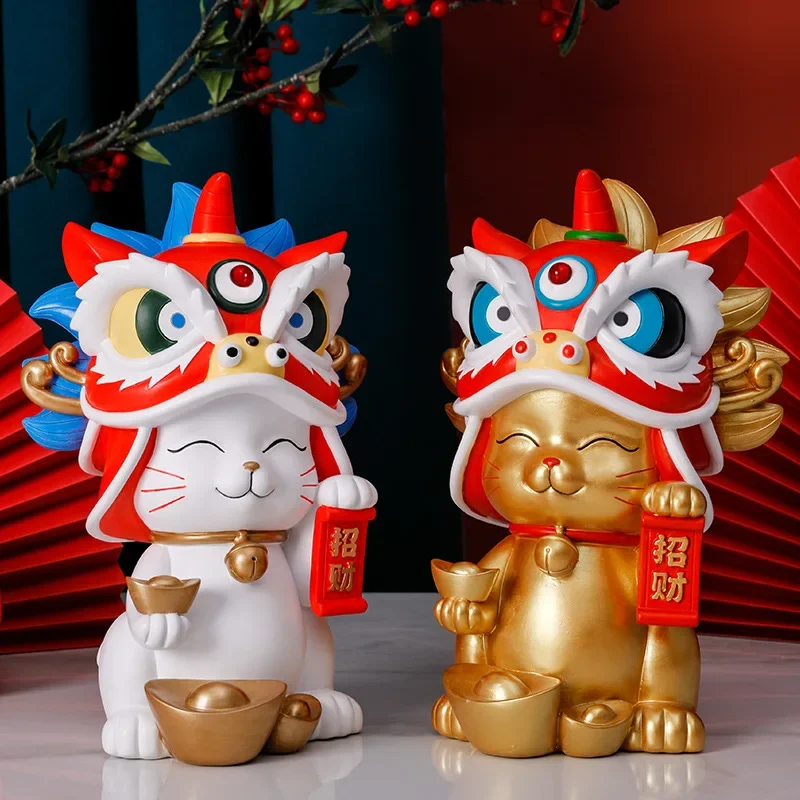 

MOYU Forbidden City Lion Dance Lucky Cat Resin Home Decor Store Opening Gifts Practical and Wealth Cultural and Creative