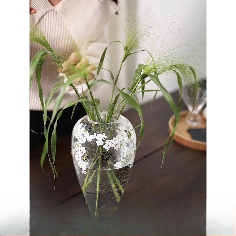 Home Butterfly Love Flower Spring Rain Glass Vase Light Luxury Advanced Flower Sensor Living Room Flower Arrangement Ornament