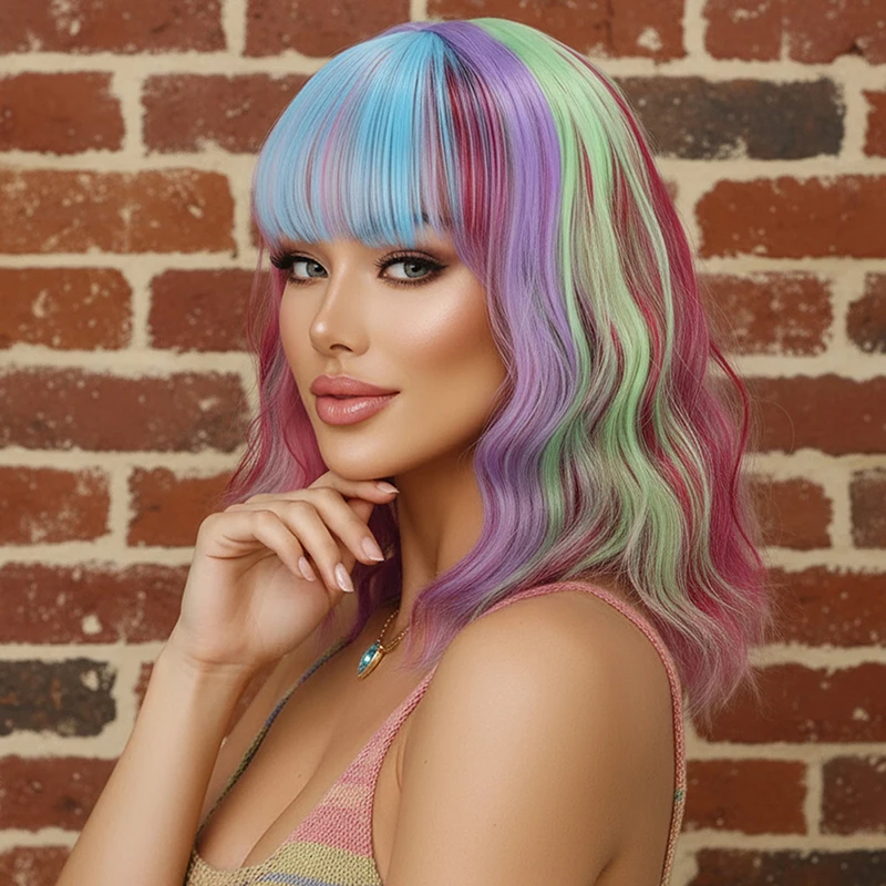 Nowa europejska i amerykańska peruka dla kobiet, jasnoniebieska, krótkie kręcone włosy, peruka z włókna syntetycznego