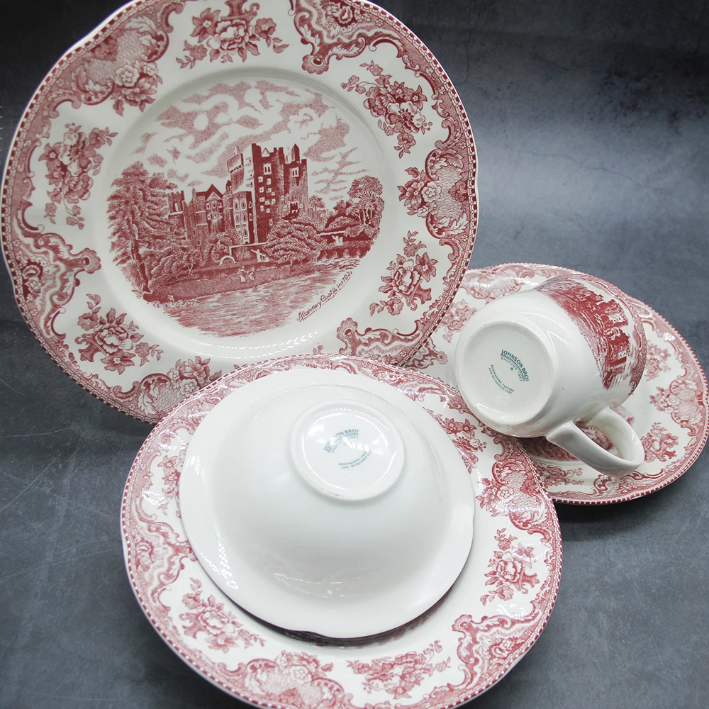 The Old Britain Castles Pink Dinner Set European Style Dinner Ware Ceramic Breakfast Plates Beef Dishes Dessert Dish Soup Bowl