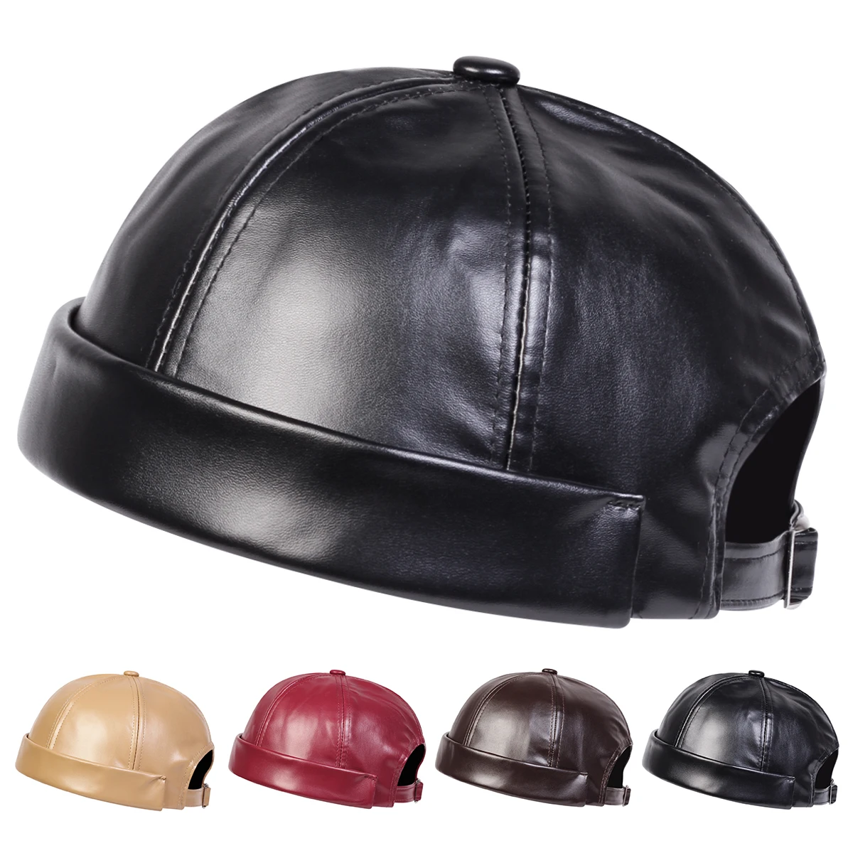Gorras de propietario de cuero PU de Color sólido para hombre, sombreros de piel de melón ajustables para primavera y otoño, gorro de Hip Hop, gorra de pintor