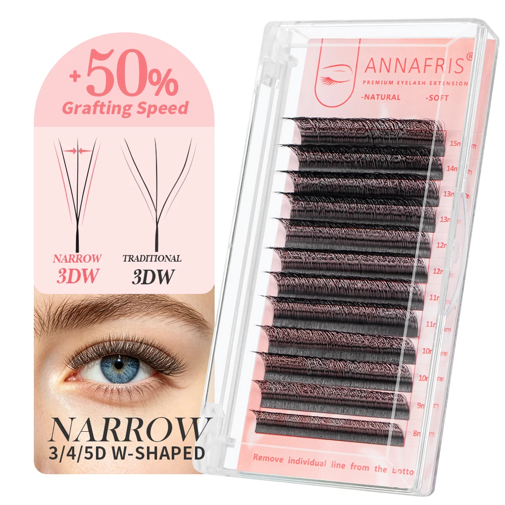 ANNAFRIS Narrow 3D W Eyelash Extensions Automatic Flowering V Shape 4D 5D W Small Fan Fluffy Premade Volume Lashes