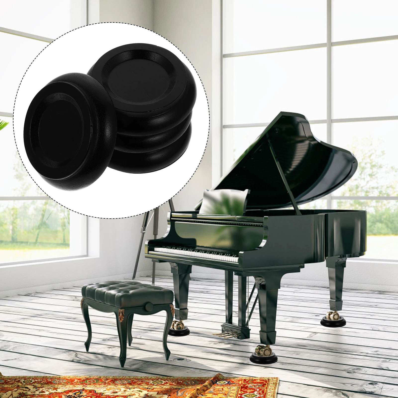 

4 Pcs Piano Non Slip Mats Piano Non Slip Floor Mat Pads Wooden Caster Cups Non Slip Mats Anti Noise Floor Protectors Black Set