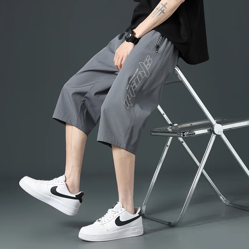 

Мужские летние быстросохнущие тонкие повседневные шорты средней длины из ледяного шелка, прямого кроя, спортивные, свободные, молодежные, в базовых цветах