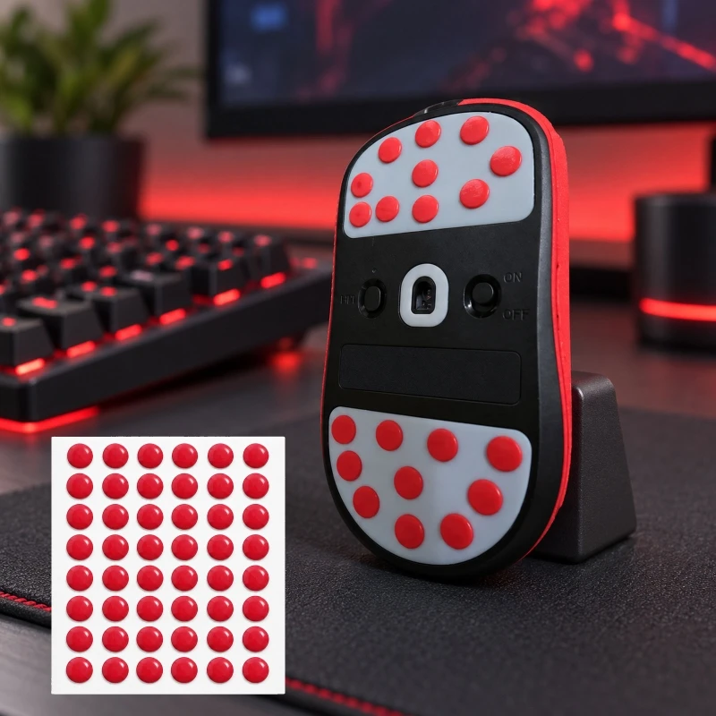 Round PTFE Mouse Feet, 48pcs Adhesive-Backed Red Replacements Mouse Skates for Restoring Worn Contact Areas and Supporting F19E
