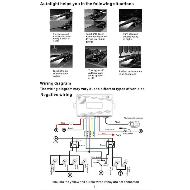 Sistema di modifica del controllo del sensore automatico dei fari per auto universale 12V Sistema di controllo dei fari Controller principale dei