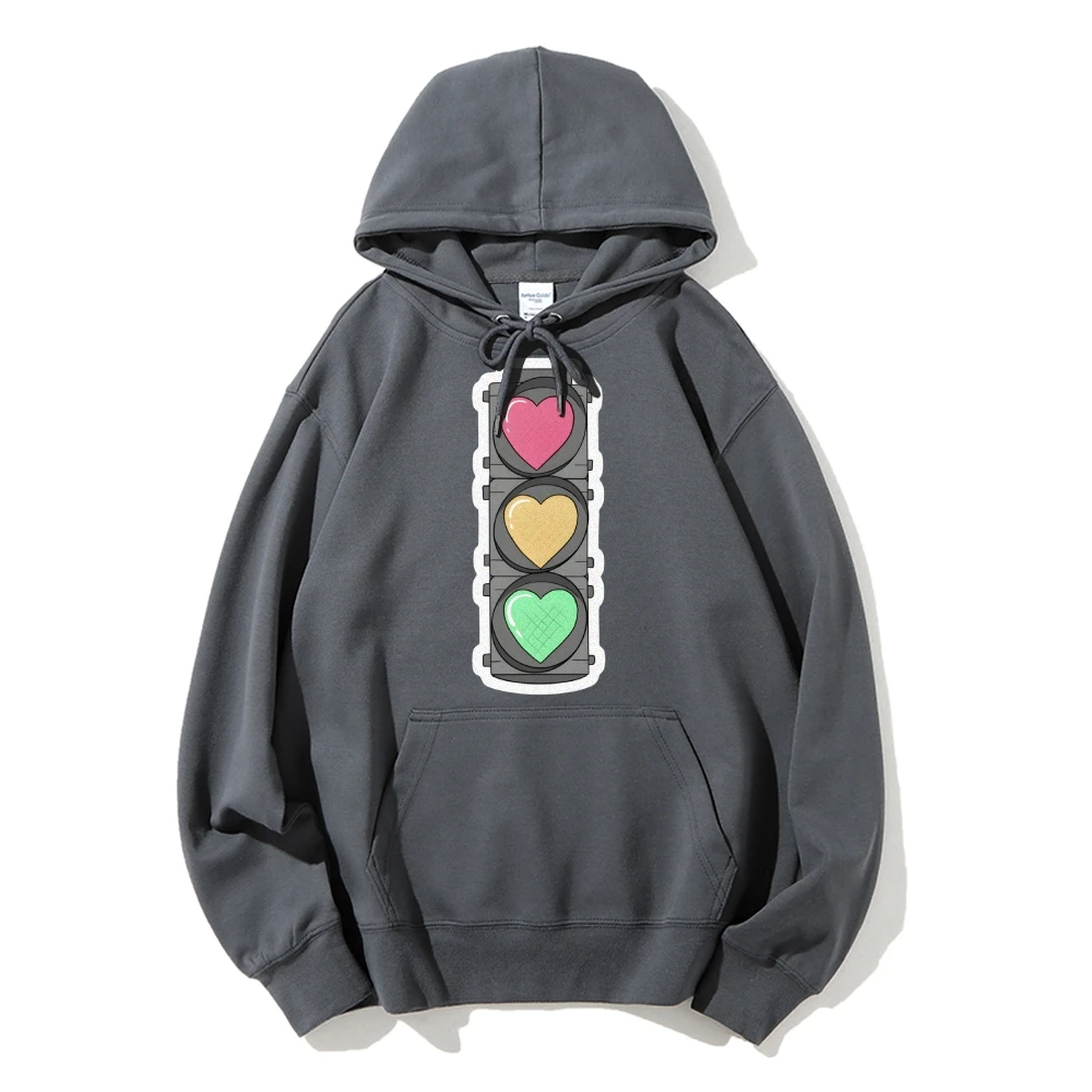 

Heart Traffic Light Print Y2K Graphic Hoodie Whimsical Romantic and Colorful Clothes Soft Fabric for Love-Themed Casual Looks