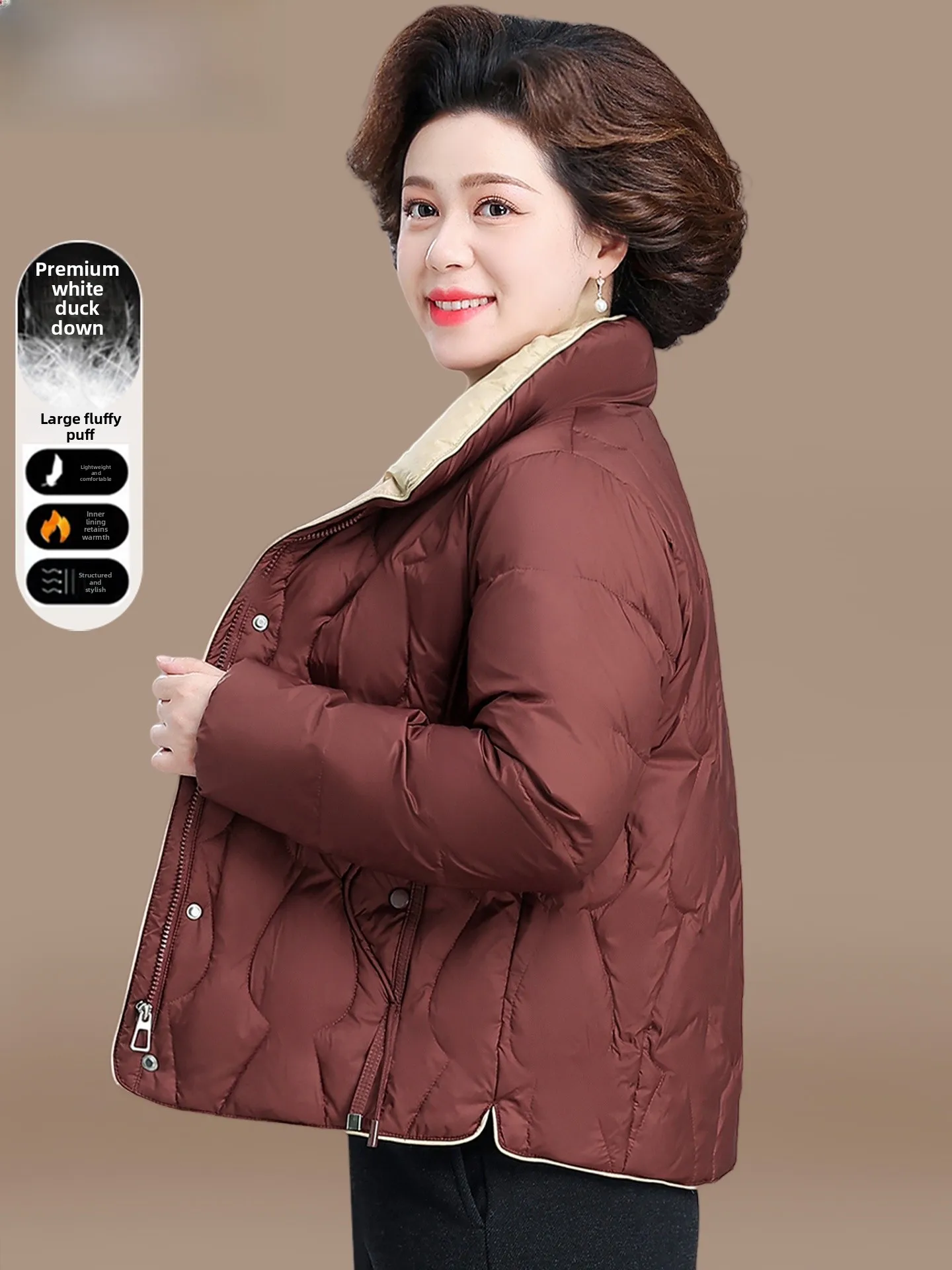 

Модная короткая пуховая куртка для женщин старше 50 лет, теплая, новая модель 2025 года, зимнее пальто для женщин среднего и старшего возраста