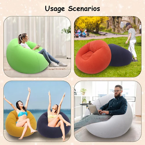Imagen 2 del producto Sofá inflable perezoso, silla de aire inflable portátil plegable de Pvc para sala de estar, Camping al aire libre, cómoda sillón de playa