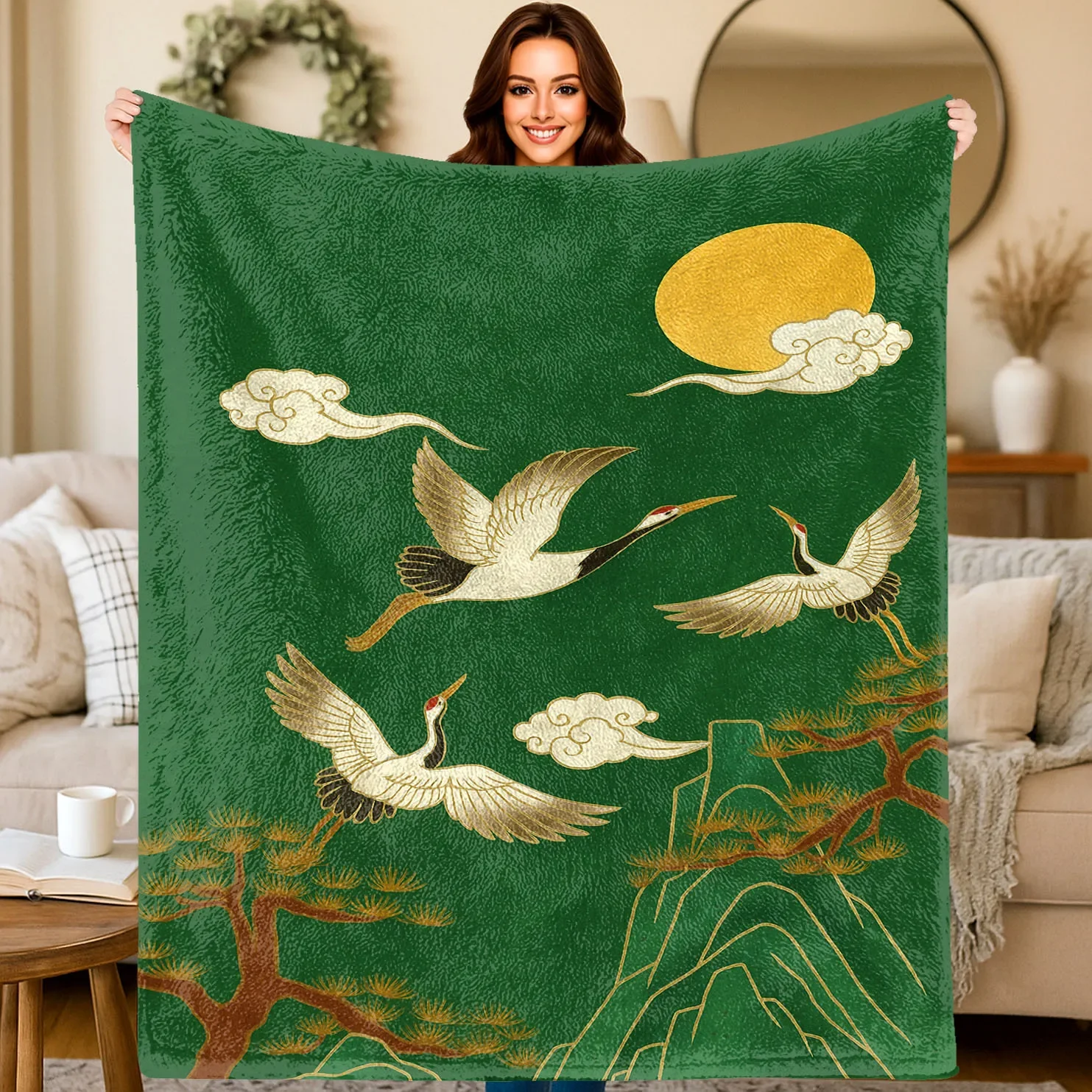 Playful Pet Throw Blanket Hanging Down Cat Print Contrast Color For Bedroom Dorm Room Accent Throw