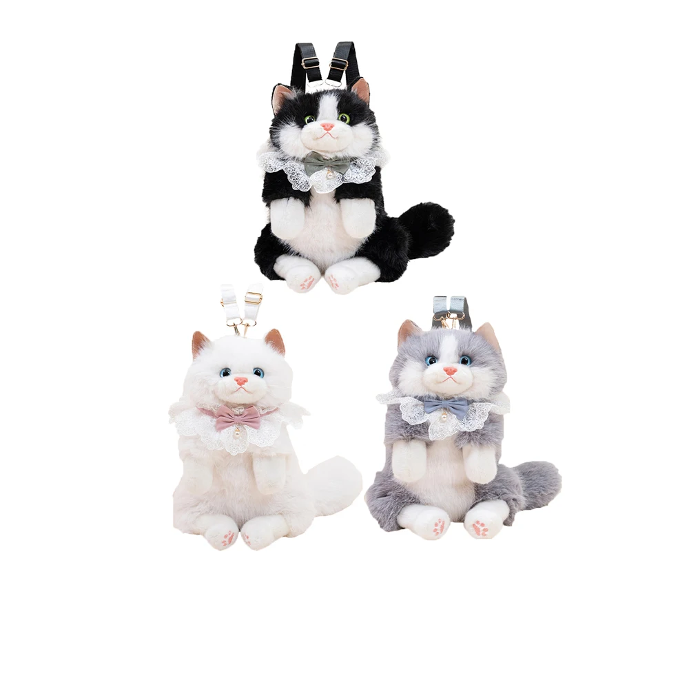 

Милый рюкзак Fuzzy Ragdoll, серая сумка Ragdoll Cat, плюшевые игрушки, сумка на плечо Black Kitty Cat, функциональные плюшевые подарки на день рождения
