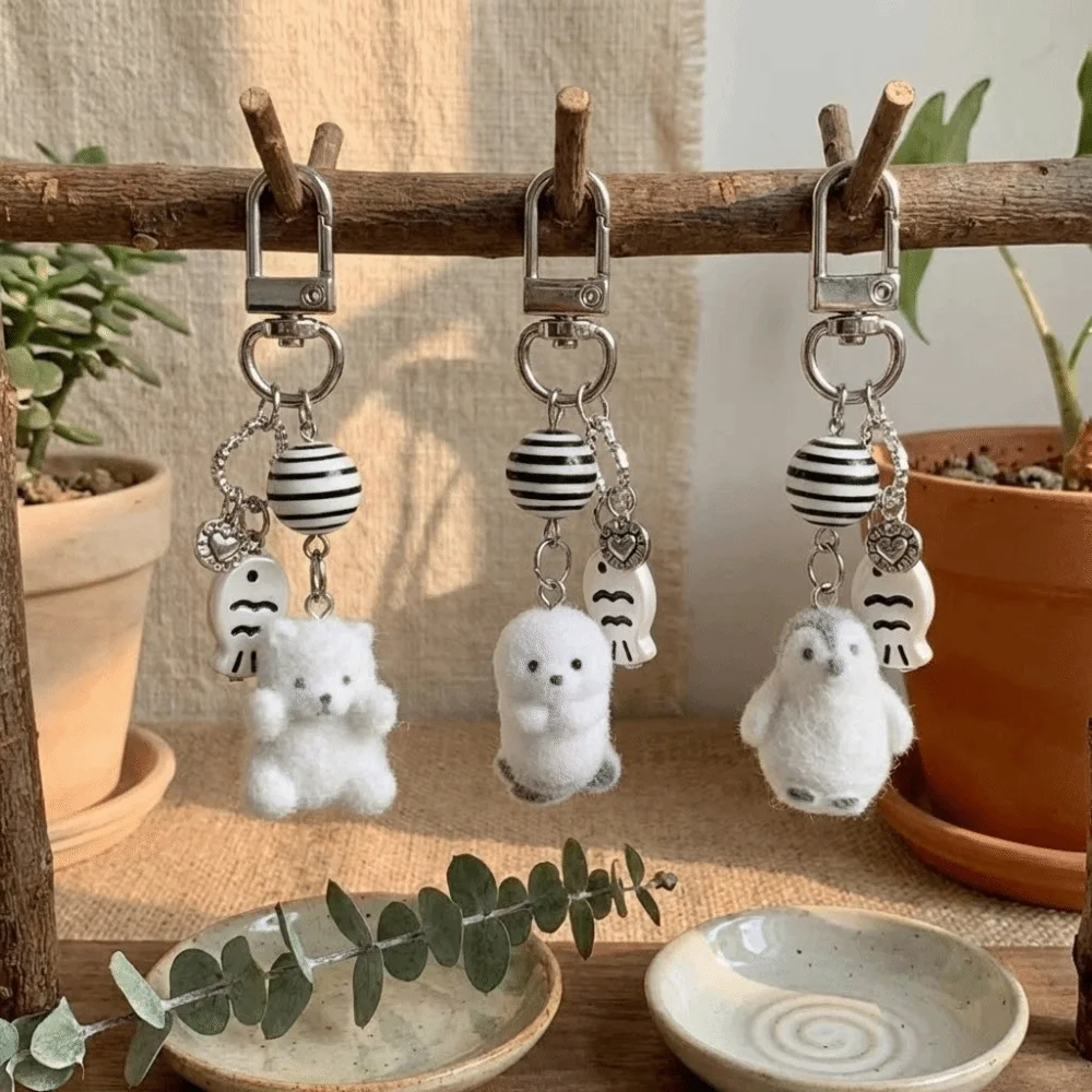 Unisex Cute Design Flocking Keychain Soft Animal Cartoon Keyring Pendant Car Key Holder Luggage Tag