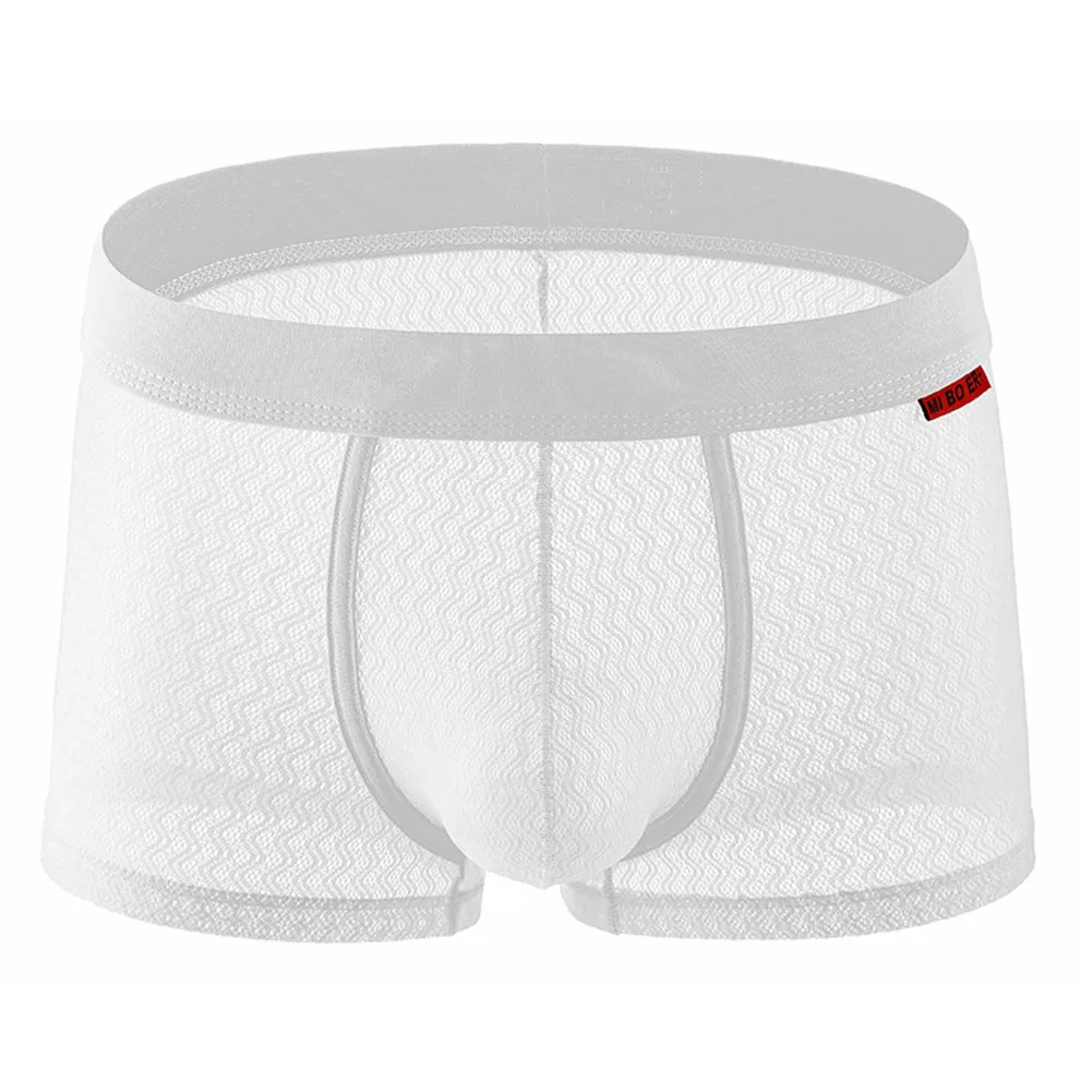 Sexy Men\'s Middle Waist Underwear Breathable Boxers Shorts Trunks Underpants See Through Mesh Man Bulge Pouch Panties