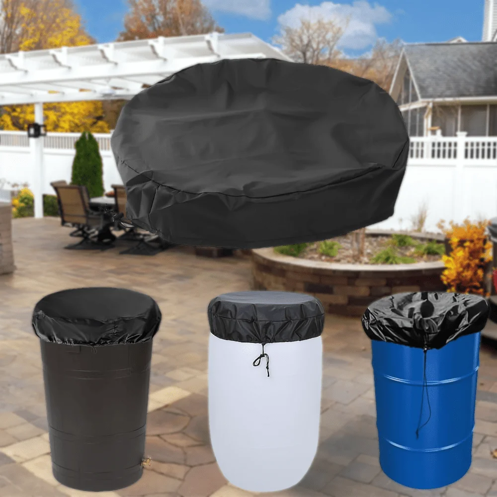 Cost-Effective Heavy-Duty Drum Cover, Adjustable Drawstring Closure, All-Weather for Rainwater Storage & Industrial Use
