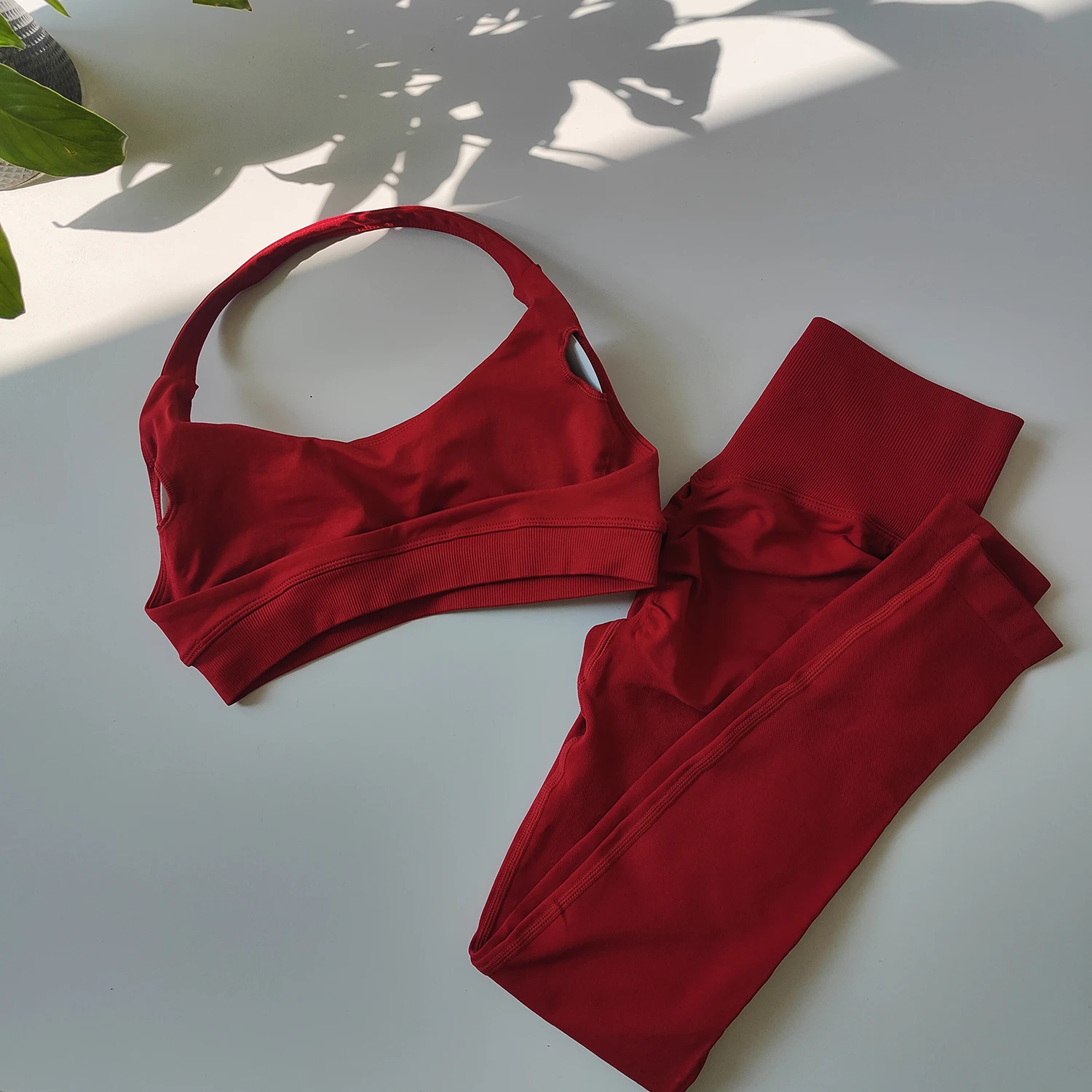 2-teiliges Damen-Yoga-Set, Nahtlose Fitness-Sportbekleidung, Neckholder-Sport-BH, Passende Yoga-Leggings für Workout-Sets, Gym-Outfit – Detail 18