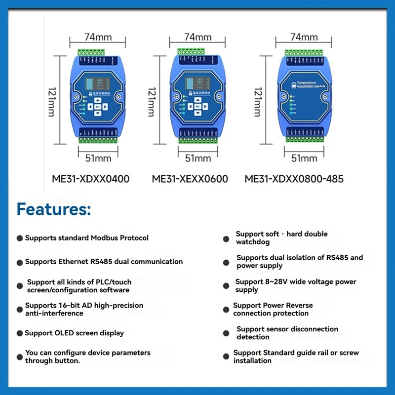 Multi-Channel Analog And Digital Acquisition Control COJXU ME31-AAAX4220 4DI+2AI+2DO RJ45 RS485 Modbus IP To RTU