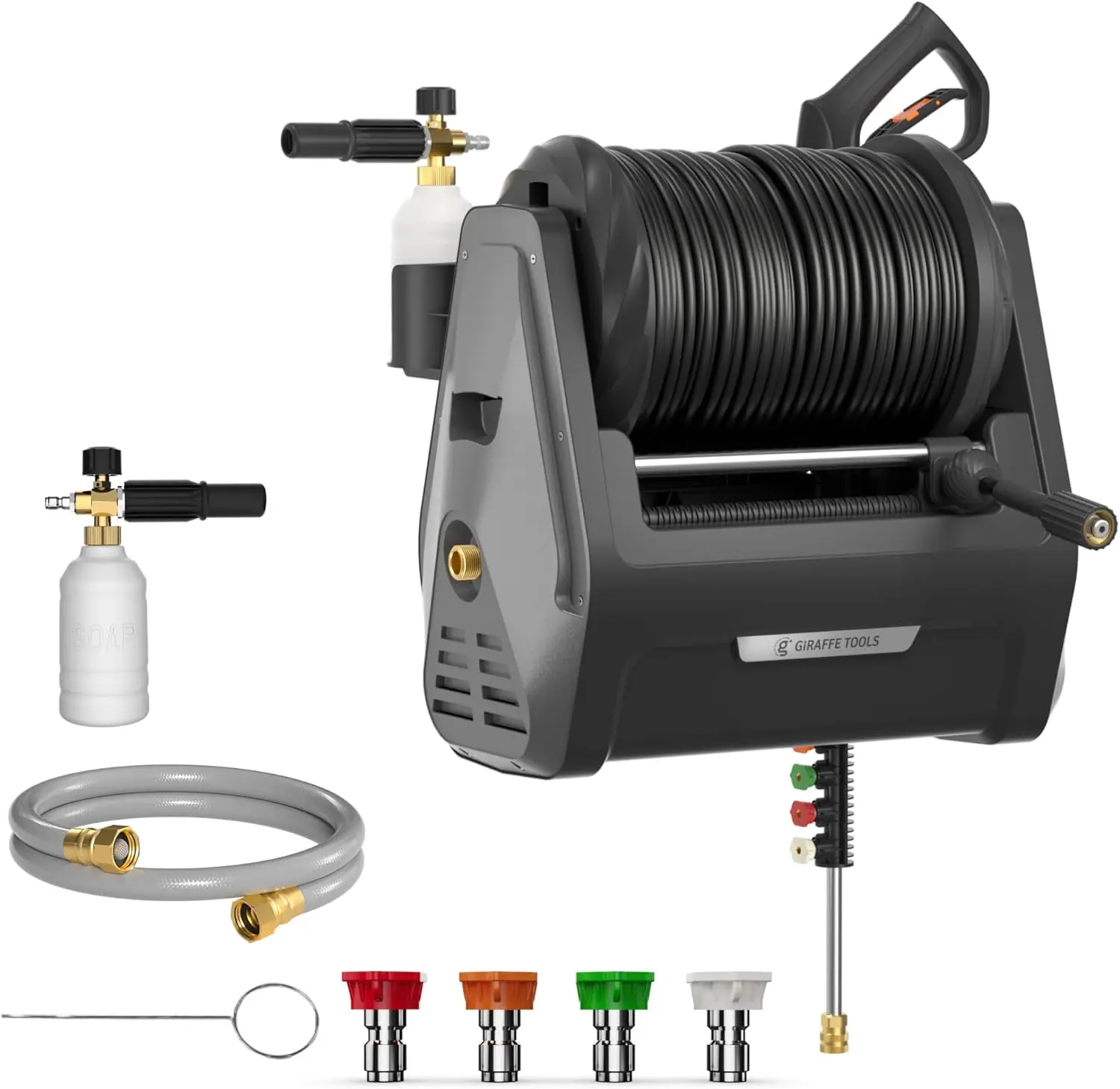 Pressure Washer G30B Max 2400 PSI 2.0 GPM Electric Wall Mounted Pressure Washer with 100ft Balck Pressure Hoses, Foam Cannon