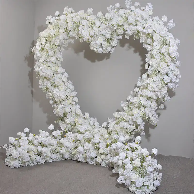 3D custom series pure white rose Hydrangea Phalaenopsis artificial mixed flower Love shaped Arch wedding banquet event decoratio