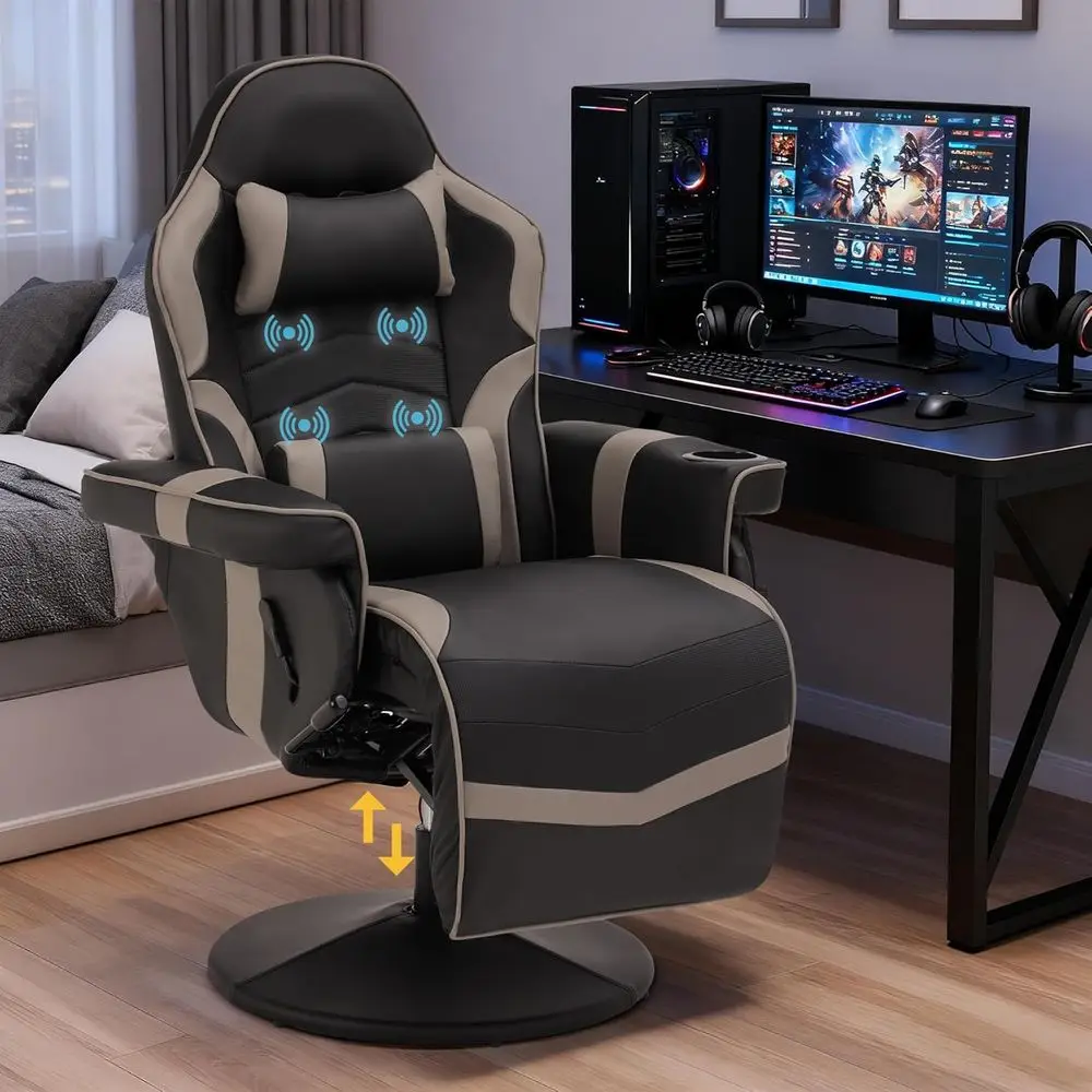 

Gray Ergonomic PU Gaming Chair with Adjustable Height, Massage, Lumbar Support, and Swivel Feature