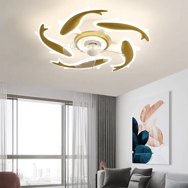 Imagem -04 - Modern Gold Led Teto Fan Light Decoração do Quarto Sala de Jantar Ventiladores de Teto com Luzes Lâmpadas de Controle Remoto