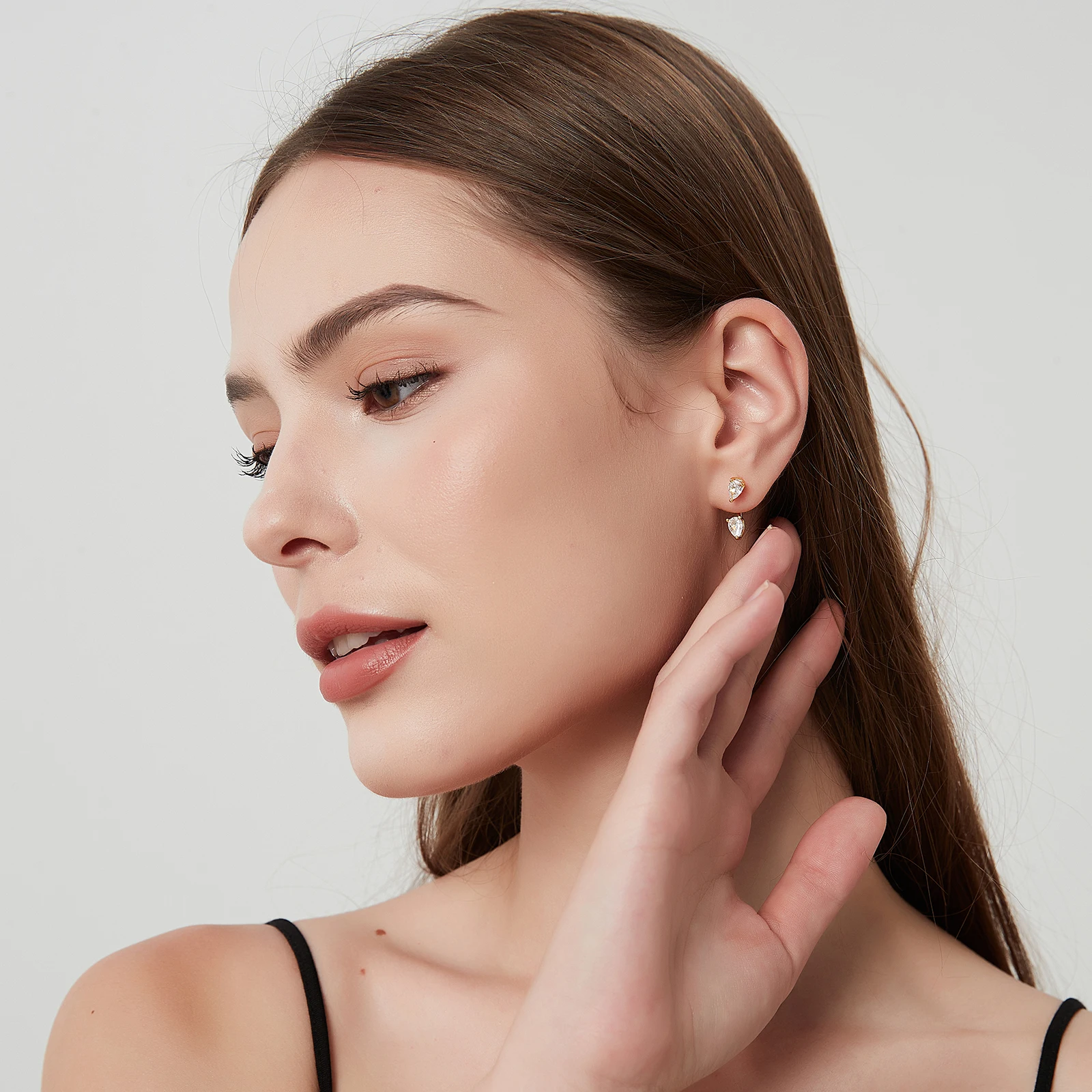 ANDYWEN 925 Sterling Silver Gold Pear CZ DropWater Clips Stud Earring Women Luxury Crystal Fine Jewelry 2023 Jewels Gift