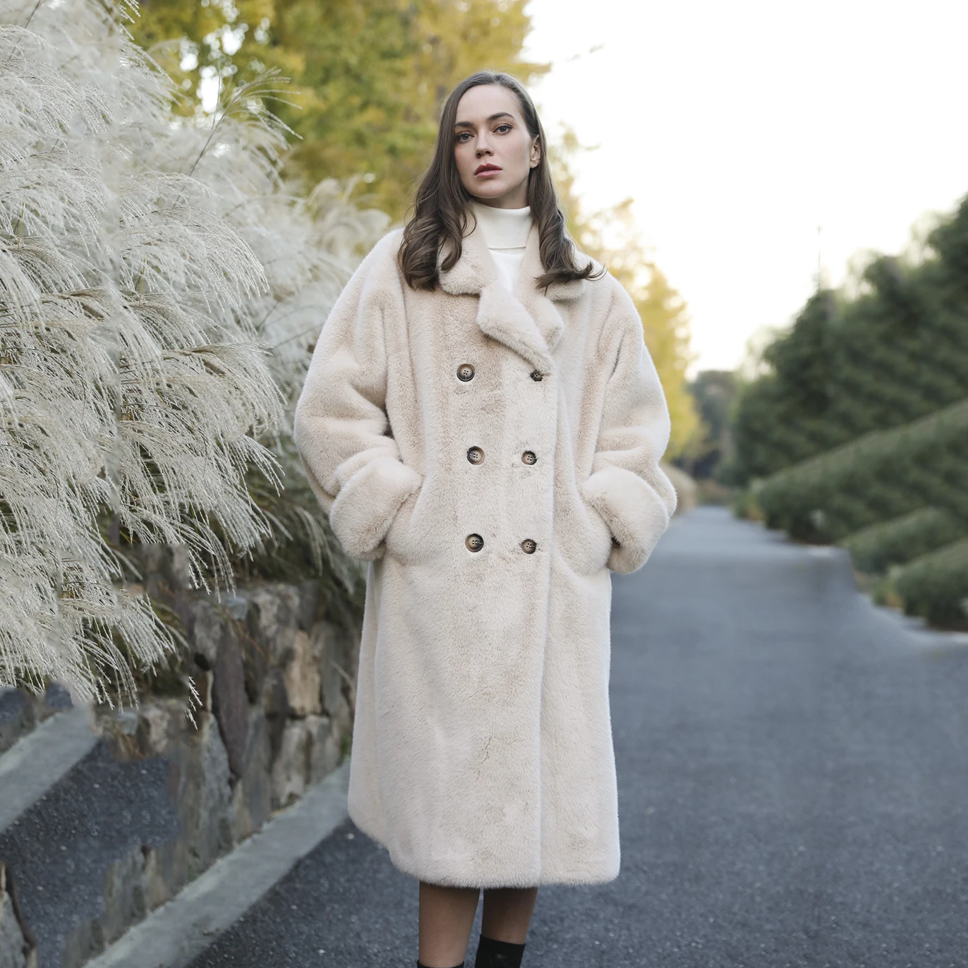 JANEFUR Faux Fur Coat Long Women 2023 Fashion Imitation Mink Fur Overcoat Thick Warm Winter Outerwear