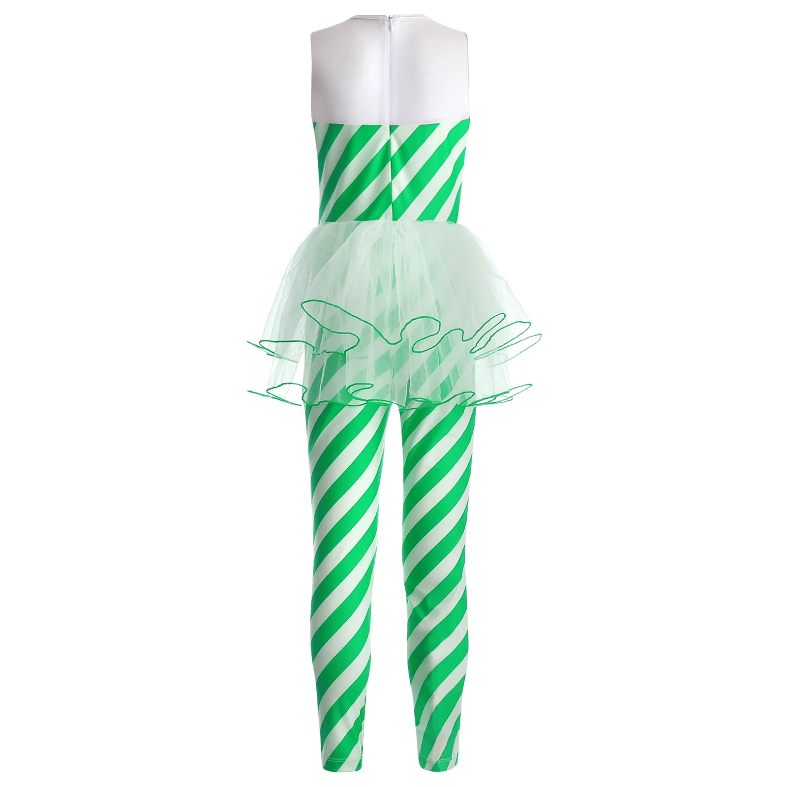 Teen Girls Christmas Bodysuit Sleeveless Striped Tutu Leotard Dress for Ballet Dance Gymnastics Xmas New Year Party Cosplay