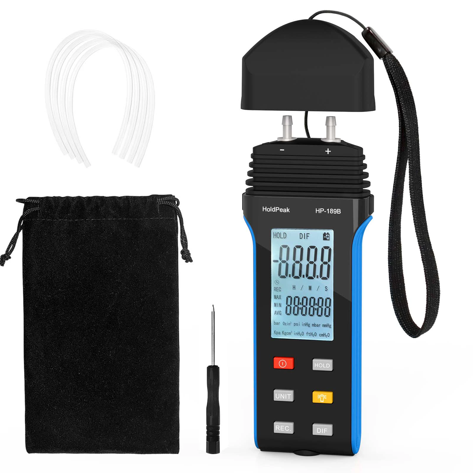 Gas Pressure Tester HP-189B LCD Display With Backlight Digital Manomete Dual-Port Manometer for any gas pressure system trouble