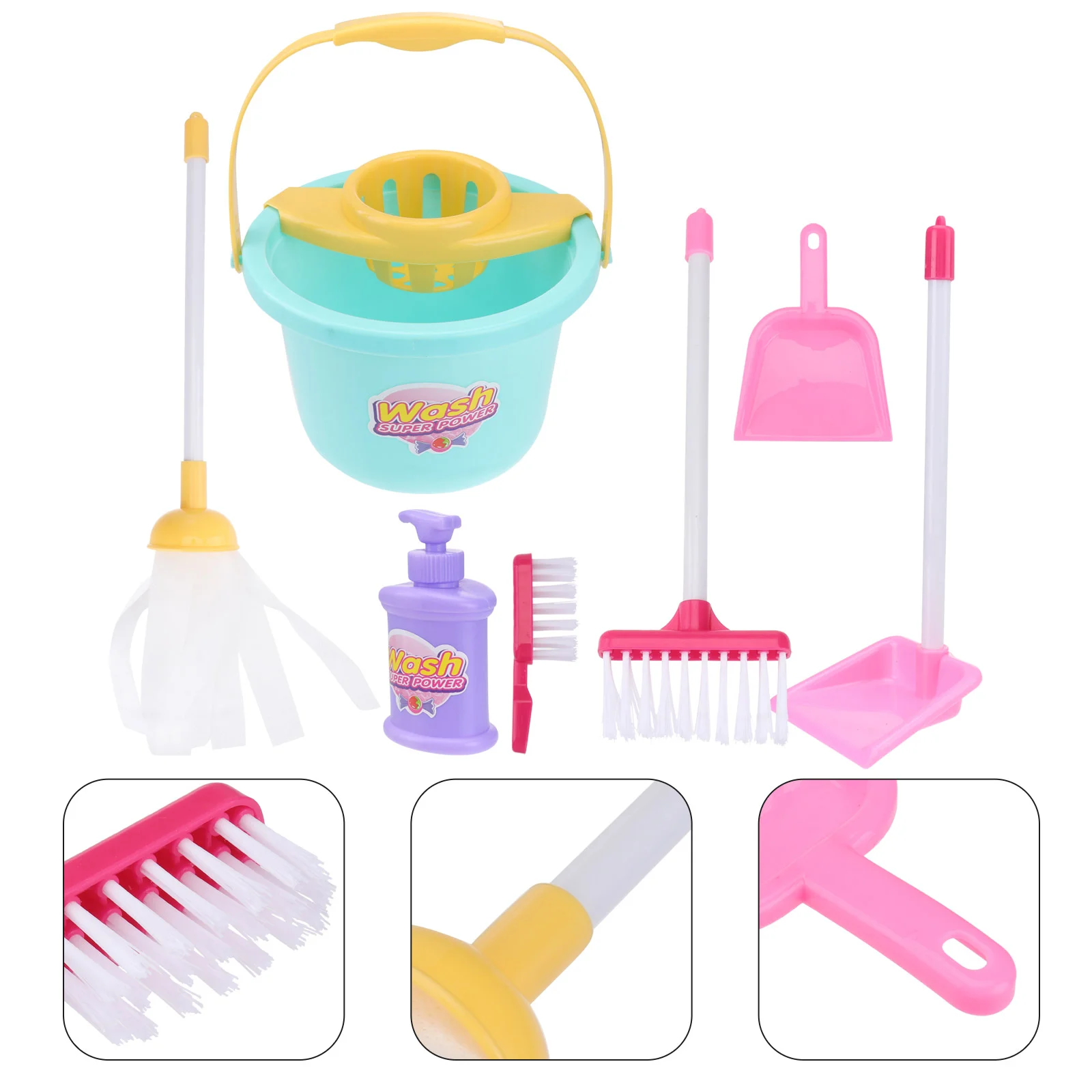 7 Pcs Cleaning Mopping Set Children's Broom and Dustpan Small Toys Pretend Play Sweeping Kit Plastic Role for Kids Housekeeping