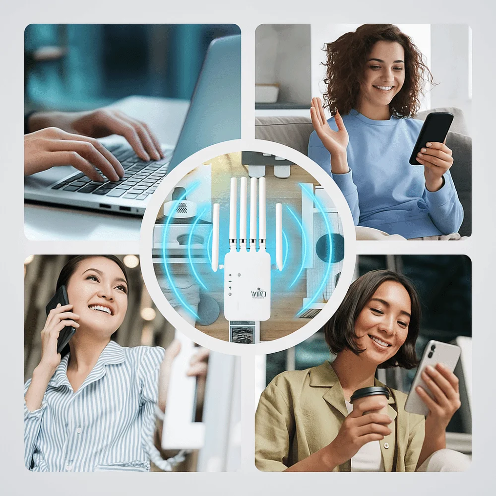 Durable 4 Antennas WiFi Repeater Stable High Speed WiFi Booster Dual Band Heat Dissipation Signal Amplifier Entertainment